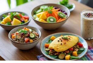 variedade de pratos saborosos fitness na messa