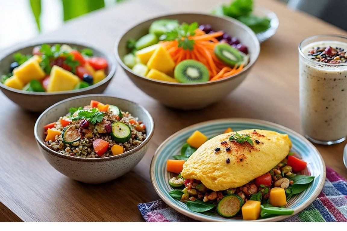 variedade de pratos saborosos fitness na messa