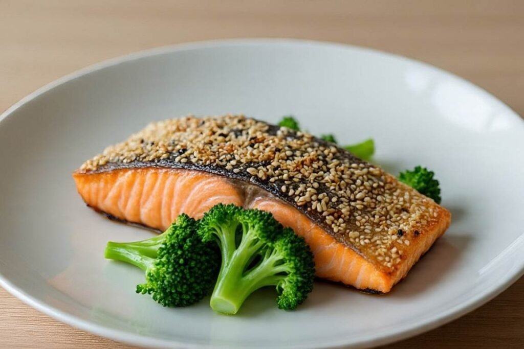 prato com salmão e brócolis