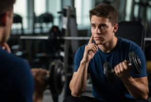 rapaz com alteres na mão expressando dúvida no que fazer - ganho muscular