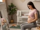 Mulher grávida sentada em frente a um espelho - perder barriga pós-parto