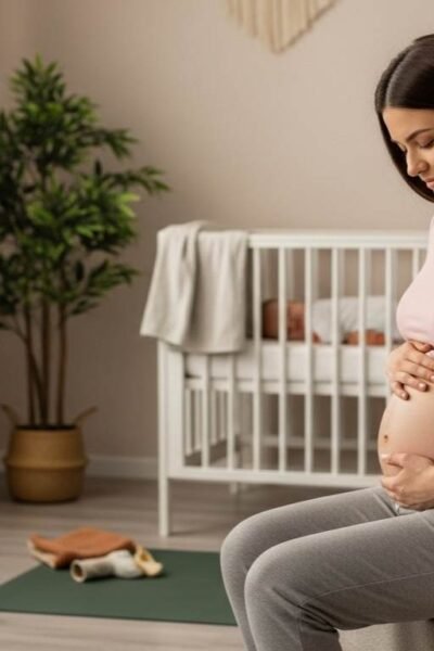 Mulher grávida sentada em frente a um espelho - perder barriga pós-parto