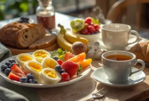 Mesa de café da manhã variada incluindo o ovo cozido - emagrecimento com ovo cozido