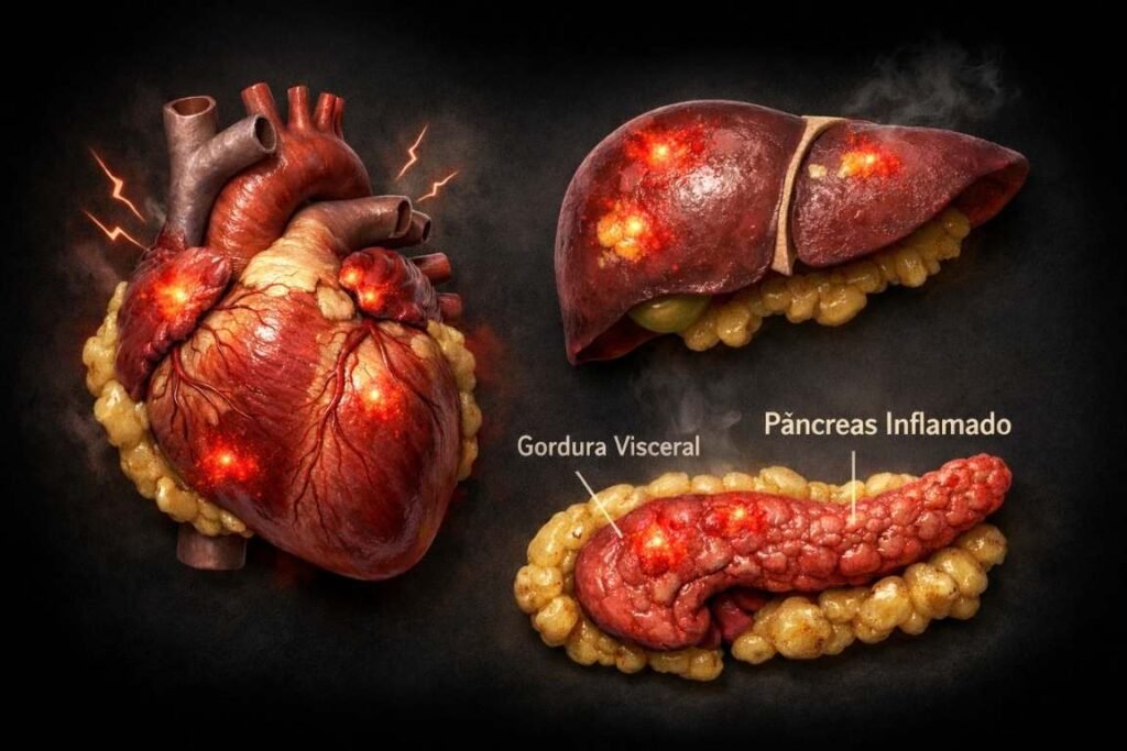 Imagem do coração, pâncreas e fígado inflamados - Gordura Visceral O Guia Completo sobre a Gordura Mais Perigosa para a sua Saúde