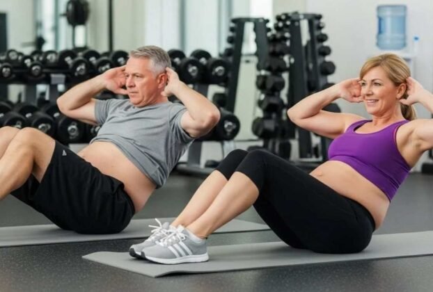 Um casal fazendo abdominal na academia - Você Provavelmente Está Cometendo Estes 3 Erros Fatais ao Tentar Perder Barriga