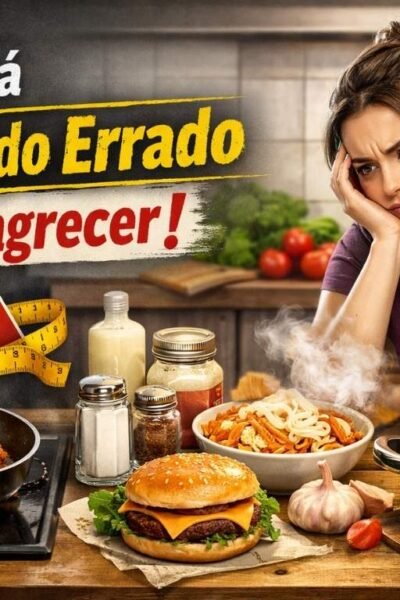 Mulher olhando os alimentos que fez sobre a mesa - Erros Comuns na Hora de Cozinhar para Emagrecer