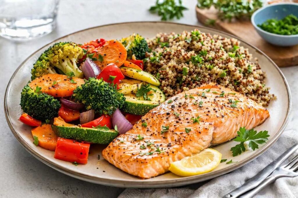 Prato com comida saudável colorido - A Ciência de Construir Músculos Dicas e Estratégias para Idoso