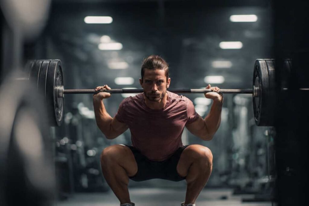 Homem fazendo agachamento com alteres - O Hormônio Secreto Que Acumula Gordura na Sua Barriga