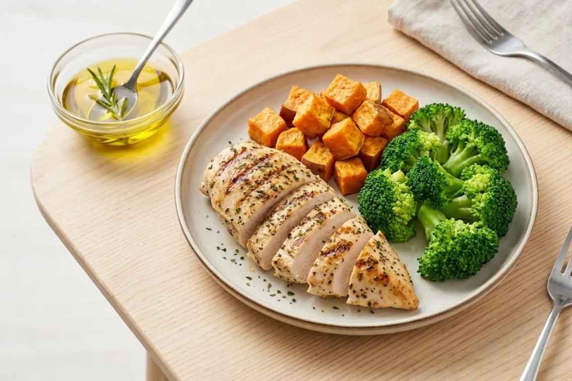 Um prato sobre a mesa com alimentos saudáveis - Mitos de fitness desvendados